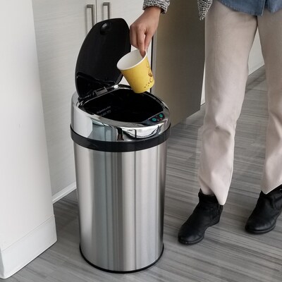 iTouchless Stainless Steel Round Sensor Trash Can with AbsorbX Odor Control System, 8 Gal., Silver (IT08RCB)