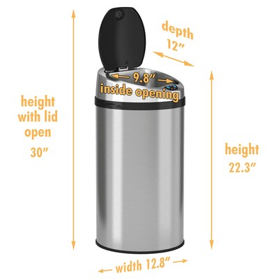 iTouchless Stainless Steel Round Sensor Trash Can with AbsorbX Odor Control System, 8 Gal., Silver (IT08RCB)