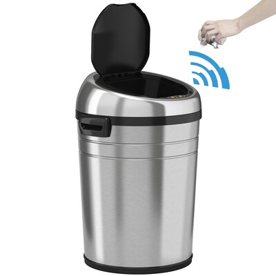 iTouchless Stainless Steel Round Sensor Trash Can with AbsorbX Odor Control System and Wheels, 18 Ga