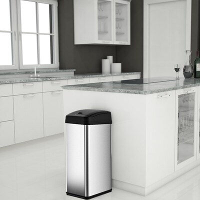 iTouchless Stainless Steel Sensor Trash Can with Wide Lid Opening and AbsorbX Odor Control System, 13 Gal., Silver (IT13MX)