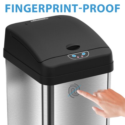 iTouchless Stainless Steel Sensor Trash Can with Wide Lid Opening and AbsorbX Odor Control System, 13 Gal., Silver (IT13MX)