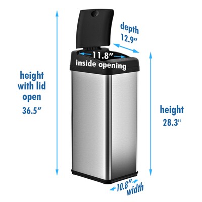 iTouchless Stainless Steel Sensor Trash Can with Wide Lid Opening and AbsorbX Odor Control System, 13 Gal., Silver (IT13MX)