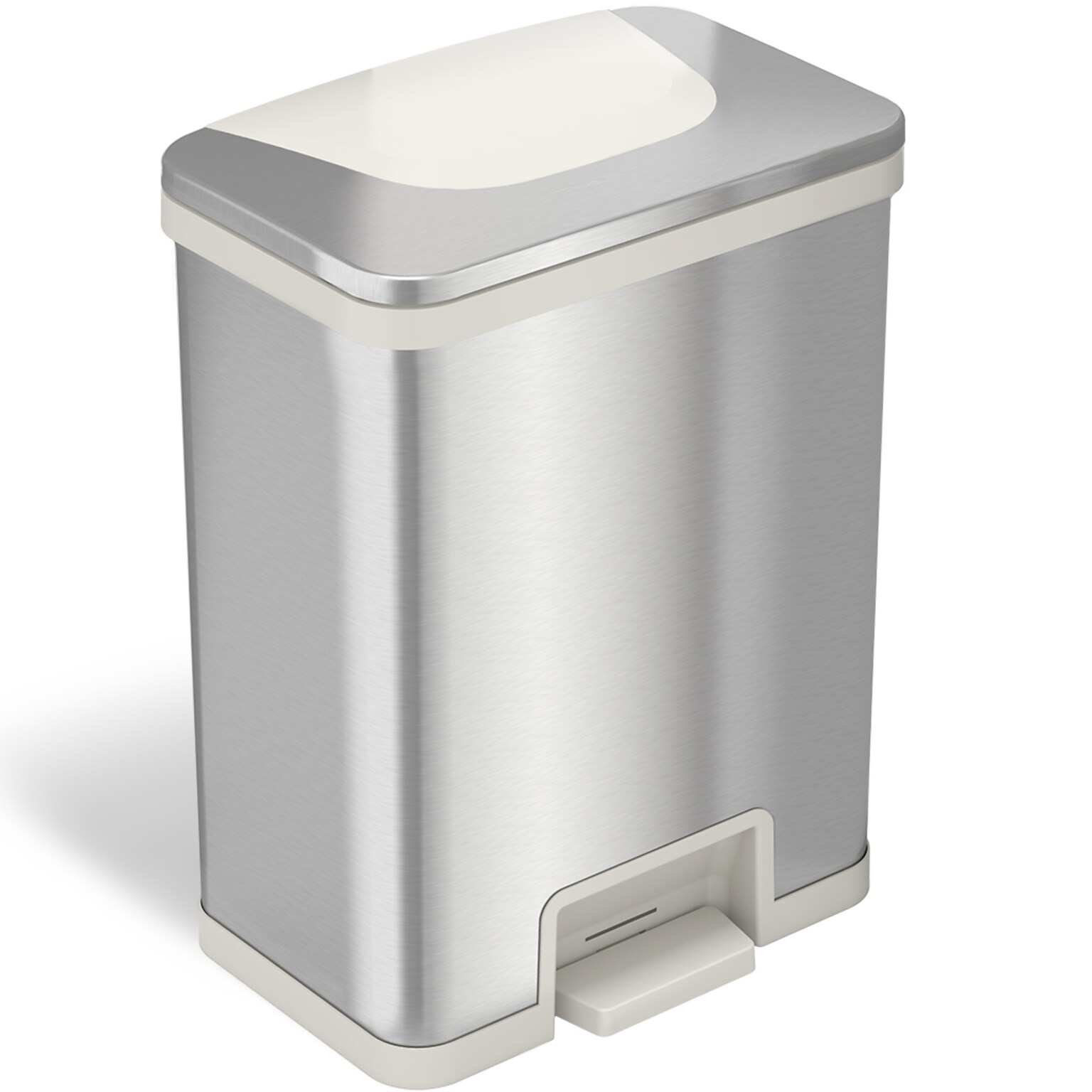 halo TapCan Stainless Steel Rectangular Pedal Sensor Trash Can with AbsorbX Odor Control System, White Trim, 13 Gal. (TC13SW)
