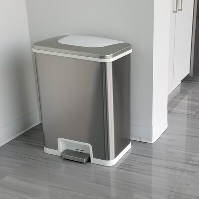 halo TapCan Stainless Steel Rectangular Pedal Sensor Trash Can with AbsorbX Odor Control System, White Trim, 13 Gal. (TC13SW)