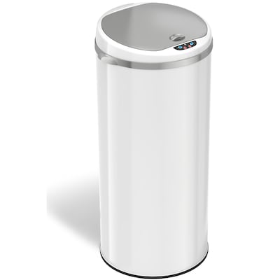 Photo 1 of iTouchless Stainless Steel Round Sensor Trash Can with AbsorbX Odor Control System, White, 13 Gal. (MT13RW)