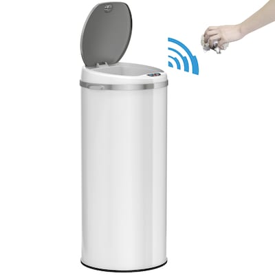 iTouchless Stainless Steel Round Sensor Trash Can with AbsorbX Odor Control System, White, 13 Gal. (