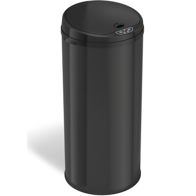iTouchless Stainless Steel Round Sensor Trash Can with AbsorbX Odor Control System, Black, 13 Gal. (