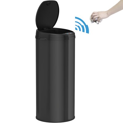 iTouchless Stainless Steel Round Sensor Trash Can with AbsorbX Odor Control System, Black, 13 Gal. (