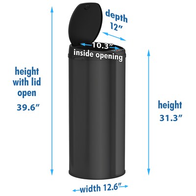 iTouchless Stainless Steel Round Sensor Trash Can with AbsorbX Odor Control System, Black, 13 Gal. (MT13RB)