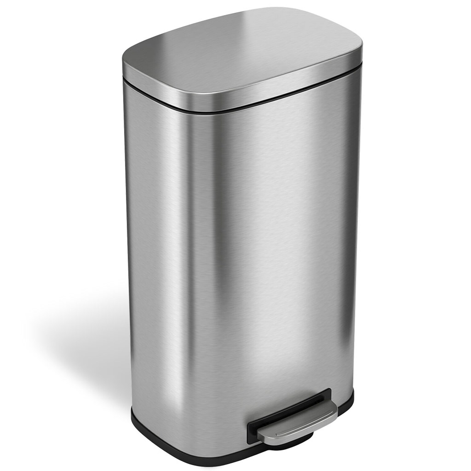 iTouchless SoftStep Stainless Steel Rectangular Step Pedal Trash Can with AbsorbX Odor Control System, 8 Gal., Silver (PC30RSS)