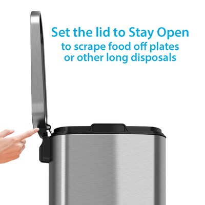 iTouchless SoftStep Stainless Steel Rectangular Step Pedal Trash Can with AbsorbX Odor Control System, 8 Gal., Silver (PC30RSS)