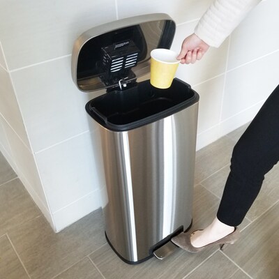 iTouchless SoftStep Stainless Steel Rectangular Step Pedal Trash Can with AbsorbX Odor Control System, 8 Gal., Silver (PC30RSS)