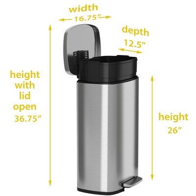 iTouchless SoftStep Stainless Steel Indoor Step Trash Can with Lid, 13.2 Gallon, Silver (PC13RSS)