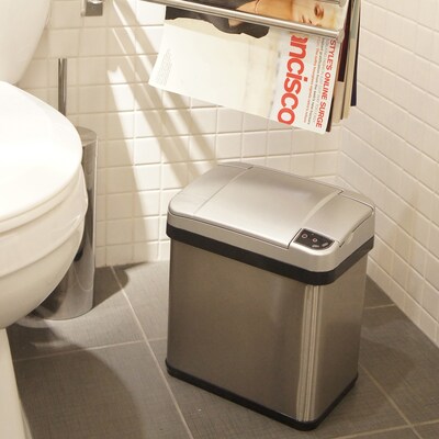 iTouchless Stainless Steel Bathroom Sensor Trash Can with AbsorbX Odor Control System and Fragrance, Silver, 2.5 Gal. (MT02SS)