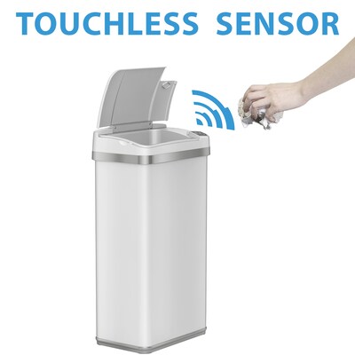 halo Stainless Steel Rectangular Sensor Trash Can with AbsorbX Odor Control System and Fragrance, Wh