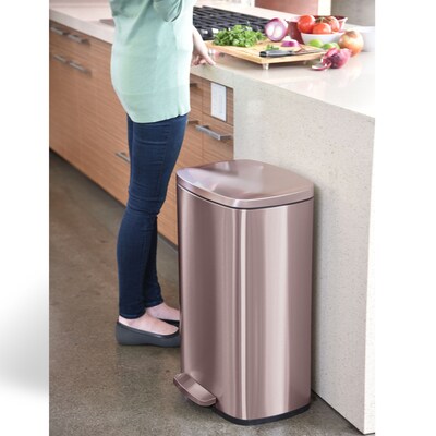 iTouchless SoftStep Stainless Steel Step Trash Can with AbsorbX Odor Control System, Rose Gold, 13.2