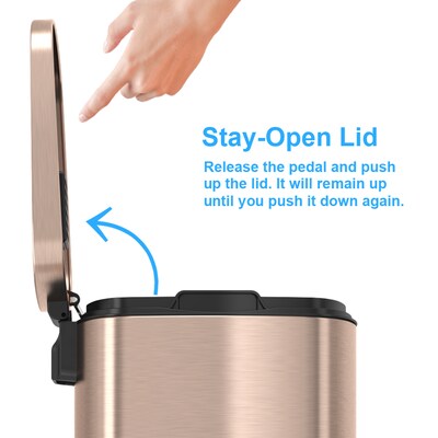 iTouchless SoftStep Stainless Steel Step Trash Can with AbsorbX Odor Control System, Rose Gold, 13.2 Gal. (PC13RRG )