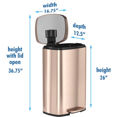 iTouchless SoftStep Stainless Steel Step Trash Can with AbsorbX Odor Control System, Rose Gold, 13.2 Gal. (PC13RRG )