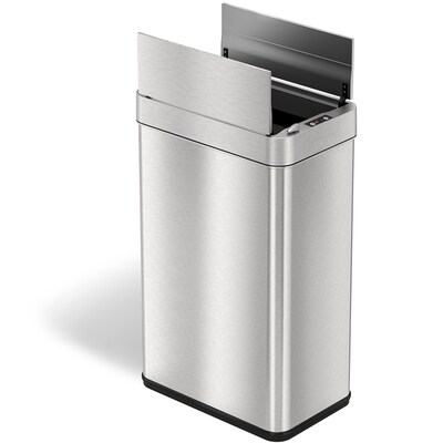 iTouchless Stainless Steel Wings Open Lid Sensor Trash Can with AbsorbX Odor Control, Silver, 13 gal