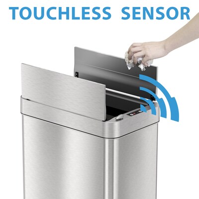 iTouchless Stainless Steel Wings Open Lid Sensor Trash Can with AbsorbX Odor Control, Silver, 13 gal