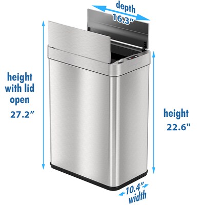 iTouchless Stainless Steel Wings Open Lid Sensor Trash Can with AbsorbX Odor Control, Silver, 13 gal. (WS13RSL)
