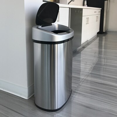 iTouchless SensorCan Stainless Steel Sensor Trash Can with AbsorbX Odor Control System, Silver, 13 gal. (ITOS13B)