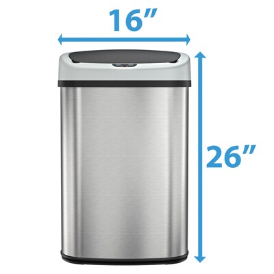 iTouchless SensorCan Stainless Steel Sensor Trash Can with AbsorbX Odor Control System, Silver, 13 gal. (ITOS13B)