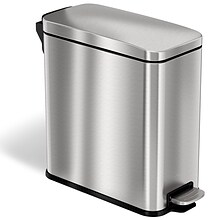 iTouchless SoftStep Stainless Steel Slim Step Trash Can with AbsorbX Odor Control System, Silver, 3