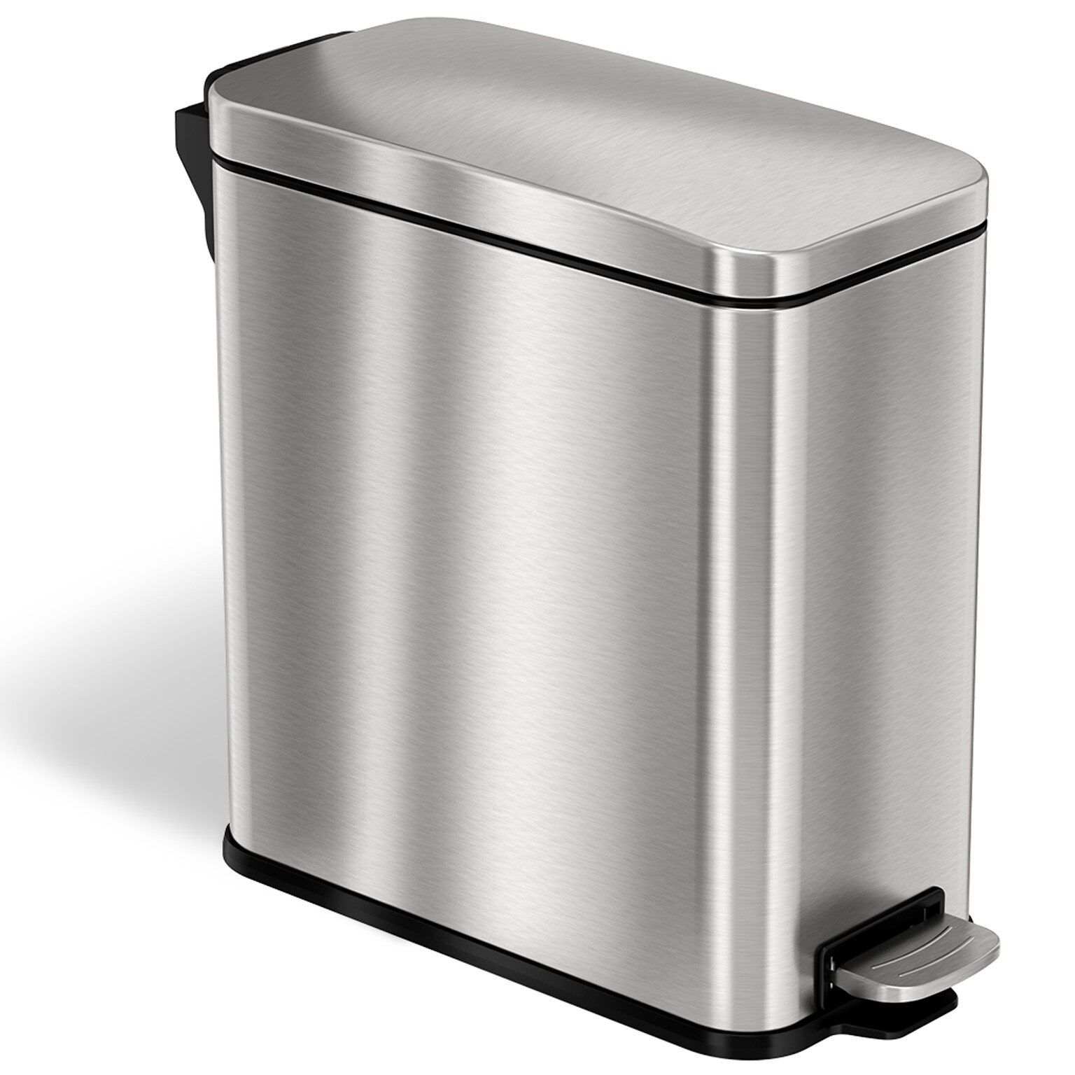 iTouchless SoftStep Stainless Steel Slim Step Trash Can with AbsorbX Odor Control System, Silver, 3 Gal. (PS03RSS)