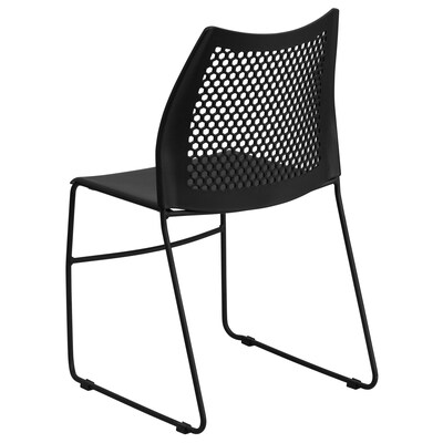 Flash Furniture HERCULES Series Plastic Stack Chair with Air-Vent Back and Sled Base, Black (RUT498ABK)
