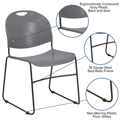 Flash Furniture HERCULES Series Plastic Ultra-Compact Stack Chair, Gray/Black (RUT188GY)