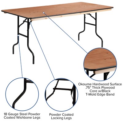 Flash Furniture Fielder Folding Table, 72" x 36", Natural (XA3672P)