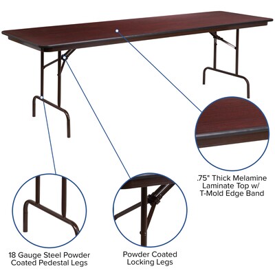 Flash Furniture Frankie Folding Table, 96" x 30", Mahogany (YT3096MELWAL)
