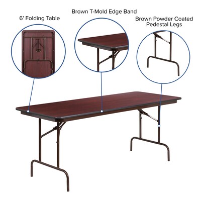 Flash Furniture Frankie Folding Table, 72" x 30", Mahogany (YT3072MELWAL)