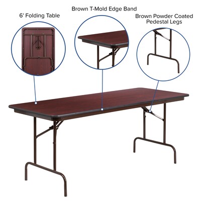 Flash Furniture Floyd Folding Table, 72" x 30", Mahogany (YT3072HIGHWAL)