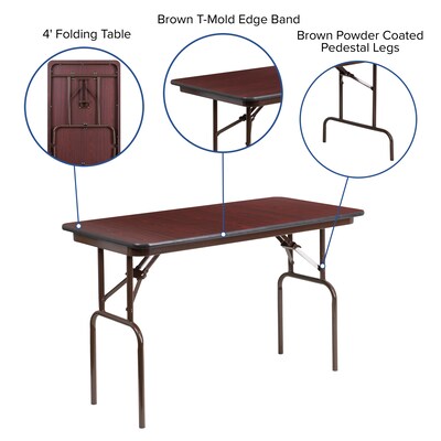 Flash Furniture Frankie Folding Table, 48" x 24", Mahogany (YT2448MELWAL)