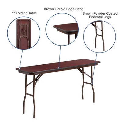 Flash Furniture 18''x60'' Rectangular Melamine Laminate Folding Training Table, Mahogany