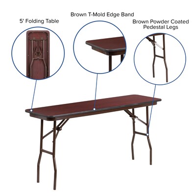 Flash Furniture Frankie Folding Table, 60" x 18", Mahogany (YT1860MELWAL)