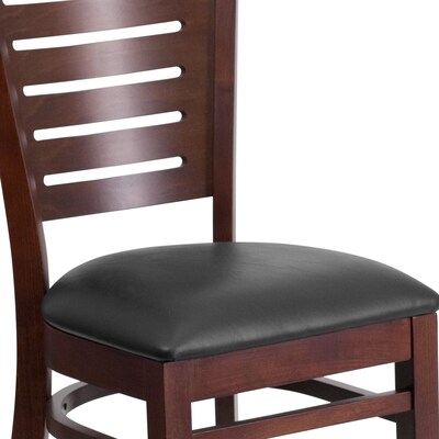 Flash Furniture Darby Traditional Vinyl & Wood Slat Back Restaurant Dining Chair, Walnut/Black (XUDGW018WALBKV)