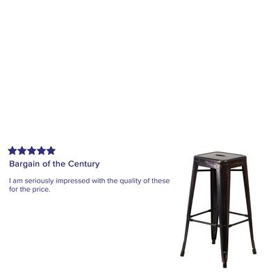 Flash Furniture Kai Industrial Metal Bar Stool without Back, Black-Antique Gold (CH3132030BQ)