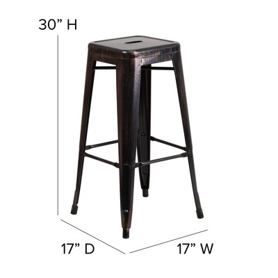 Flash Furniture Kai Industrial Metal Bar Stool without Back, Black-Antique Gold (CH3132030BQ)