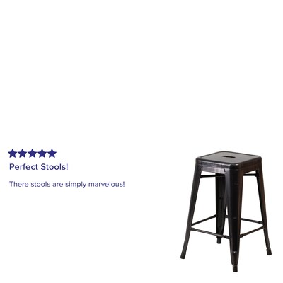 Flash Furniture Kai Industrial Metal Counter Stool without Back, Black-Antique Gold (CH3132024BQ)