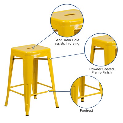 Flash Furniture Kai Industrial Galvanized Steel Counter Stool without Back, Yellow (CH3132024YL)