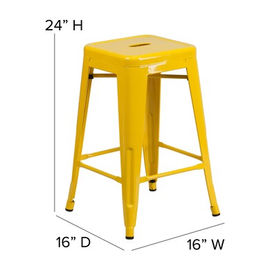 Flash Furniture Kai Industrial Galvanized Steel Counter Stool without Back, Yellow (CH3132024YL)