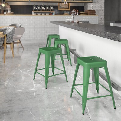 Flash Furniture Kai Industrial Metal Counter Stool without Back, Green (CH3132024GN)