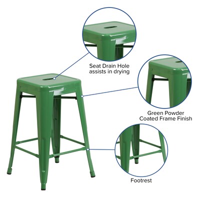 Flash Furniture Kai Industrial Metal Counter Stool without Back, Green (CH3132024GN)