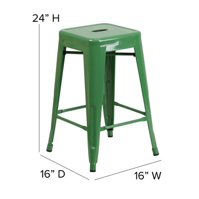 Flash Furniture Kai Industrial Metal Counter Stool without Back, Green (CH3132024GN)
