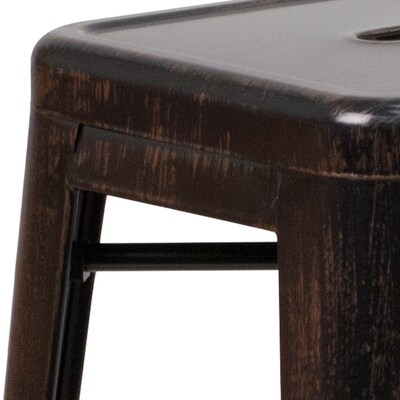 Flash Furniture Kai Industrial Metal Bar Stool without Back, Black-Antique Gold (CH3132030BQ)