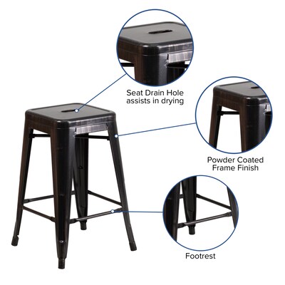 Flash Furniture Kai Industrial Metal Counter Stool without Back, Black-Antique Gold (CH3132024BQ)