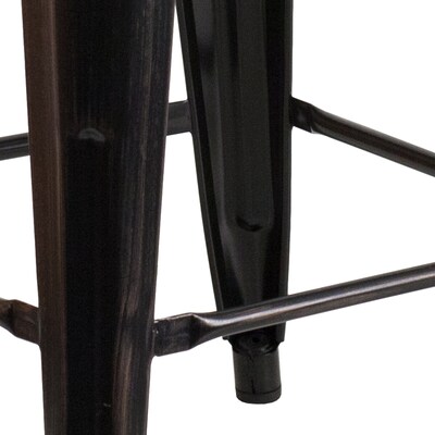 Flash Furniture Kai Industrial Metal Counter Stool without Back, Black-Antique Gold (CH3132024BQ)